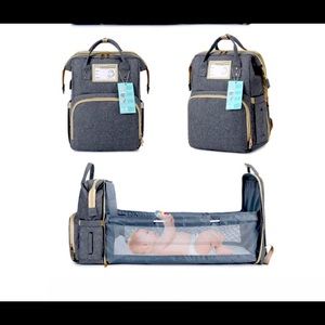 Multi-Functional Diaper & Mummy Bag, Travel Basinet Foldable Gray